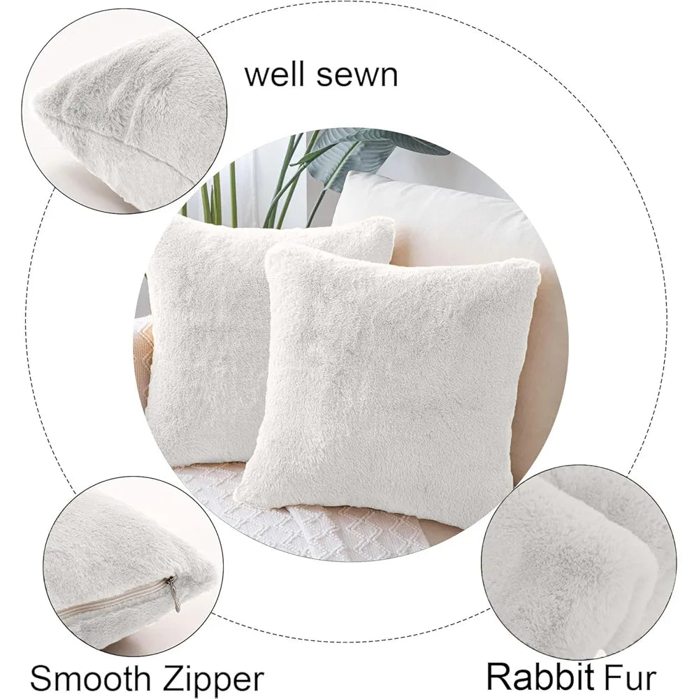 Luxe Home Cushion Cover 16 inch x 16 inch Duble Side Rabbit Fur Plain Design Covers Set of 2 for Sofa, Bedroom, livingroom